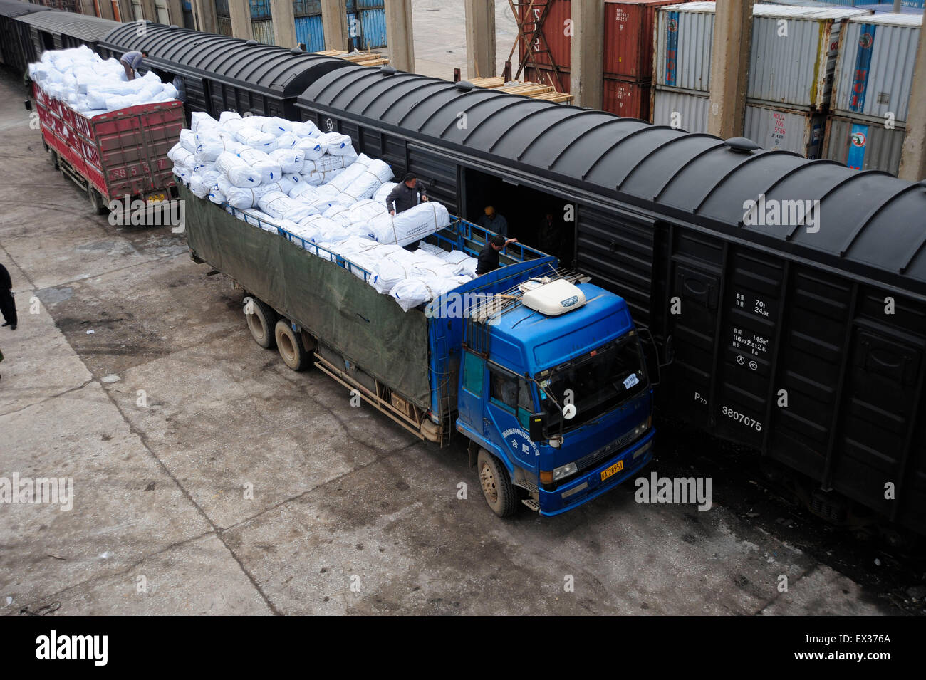 Tents are loaded on a train before aheading for the earthquakehit