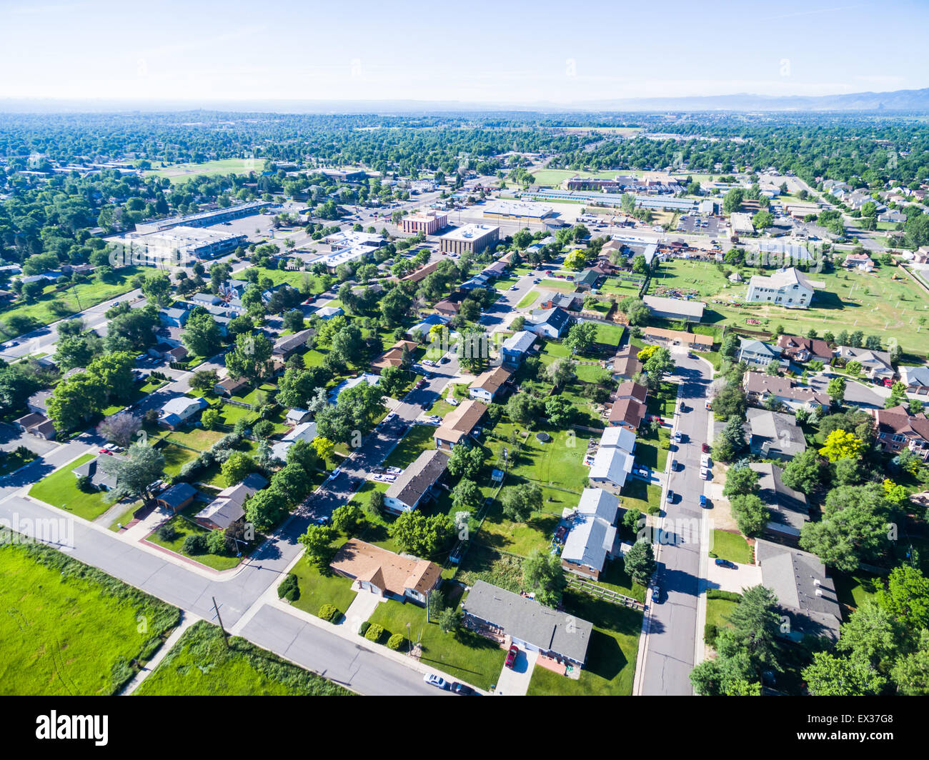 Aerial view of residential neighborhood in Lakewood, Colorado Stock