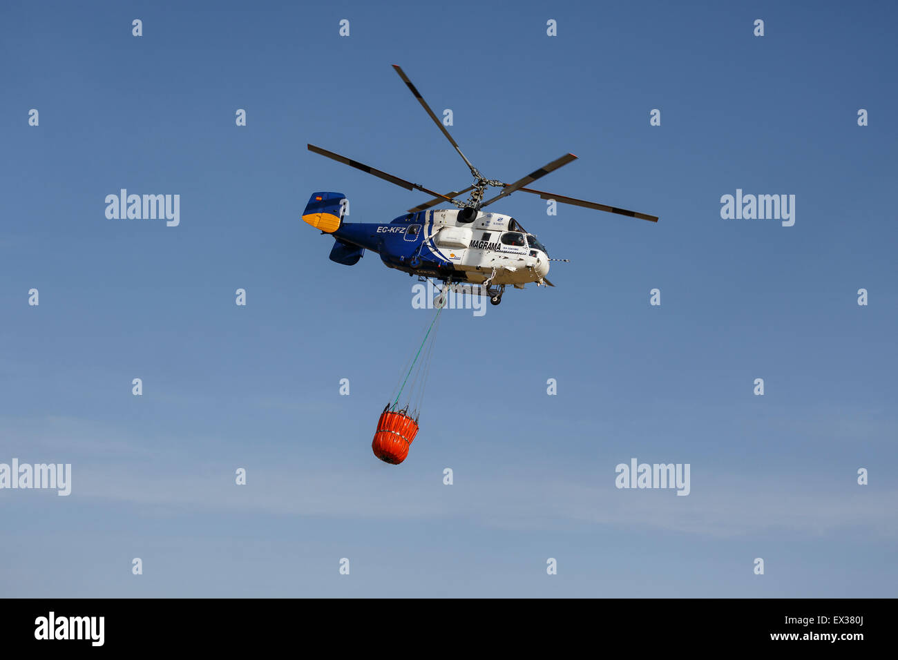 Helicopter. Conflagration in Sierra de Luna. Cinco Villas region. Zaragoza. Aragon. Spain Stock Photo