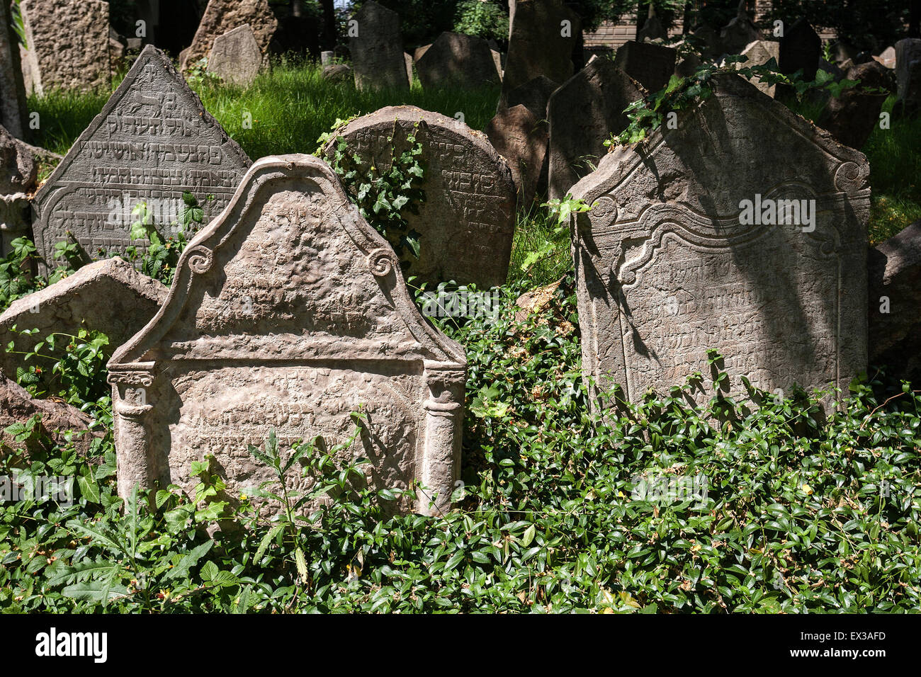 Grave stones, Old Jewish cemetery, Prague, Czech Republic Stock Photo
