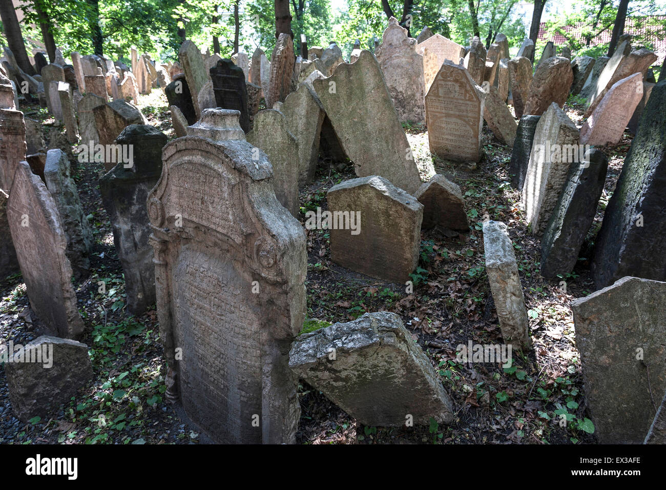 Grave stones, Old Jewish cemetery, Prague, Czech Republic Stock Photo
