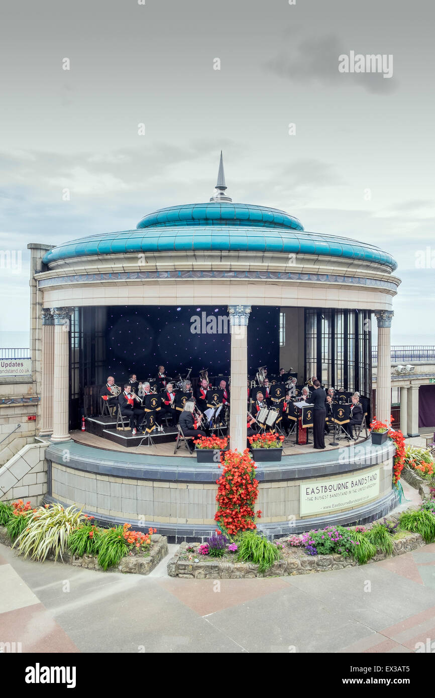 A band playing music at Eastbourne Bandstand Stock Photo