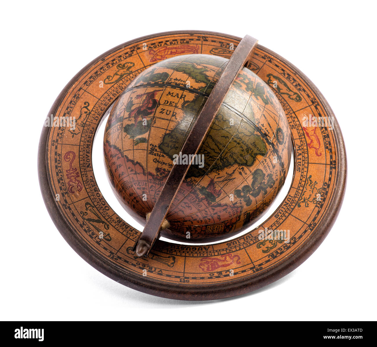 Old vintage wooden terrestrial world globe Stock Photo
