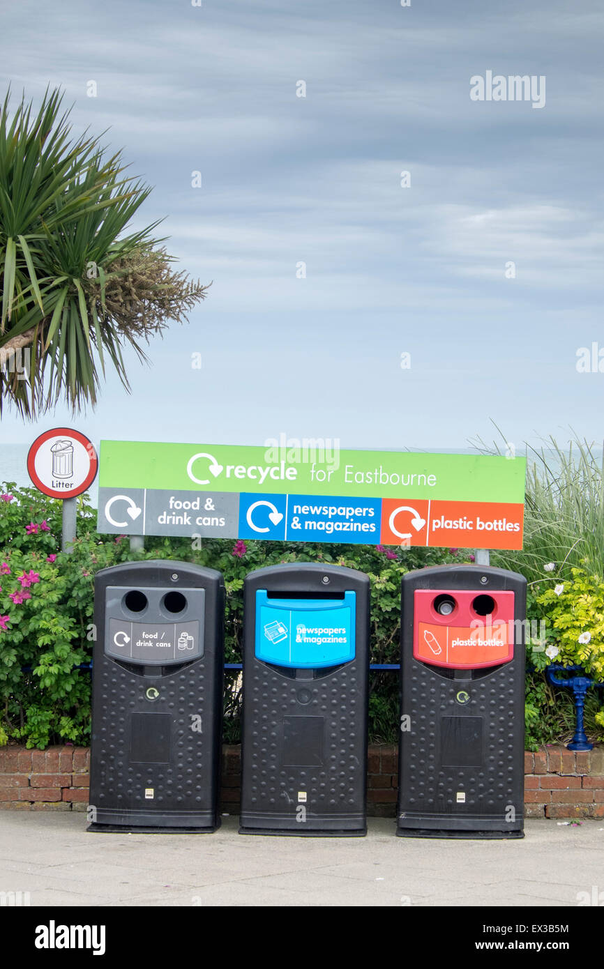 Public recycling bins and containers Eastbourne Sussex UK Stock Photo