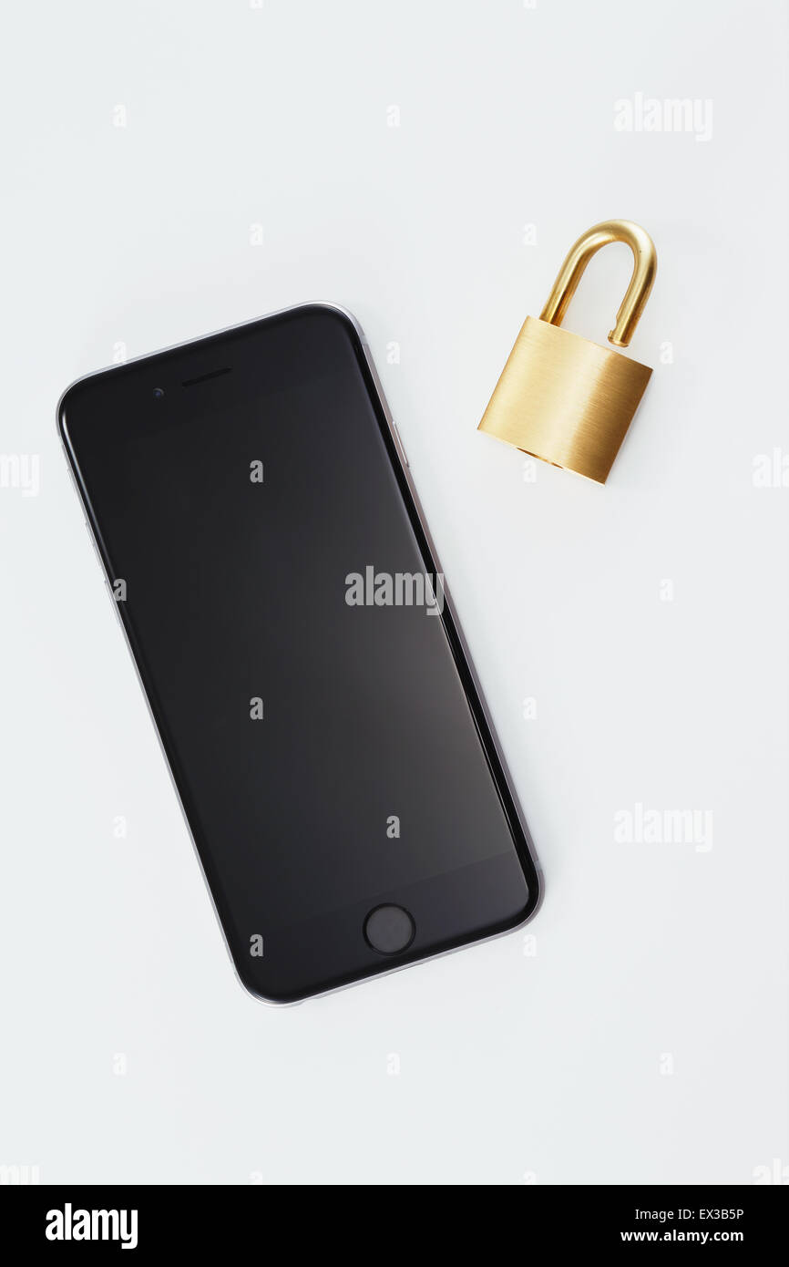 Safety lock and smartphone Stock Photo Alamy