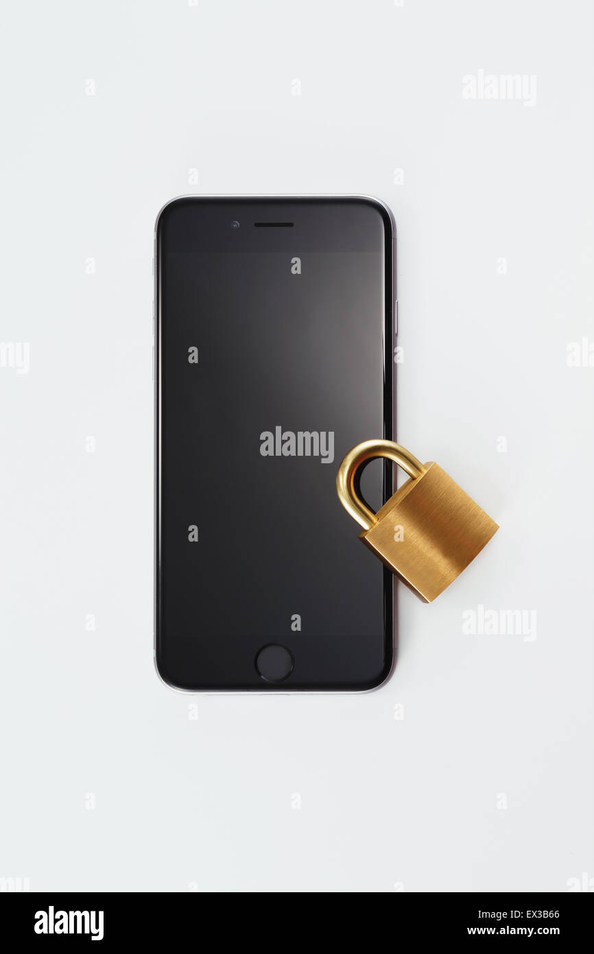 Safety lock and smartphone Stock Photo Alamy