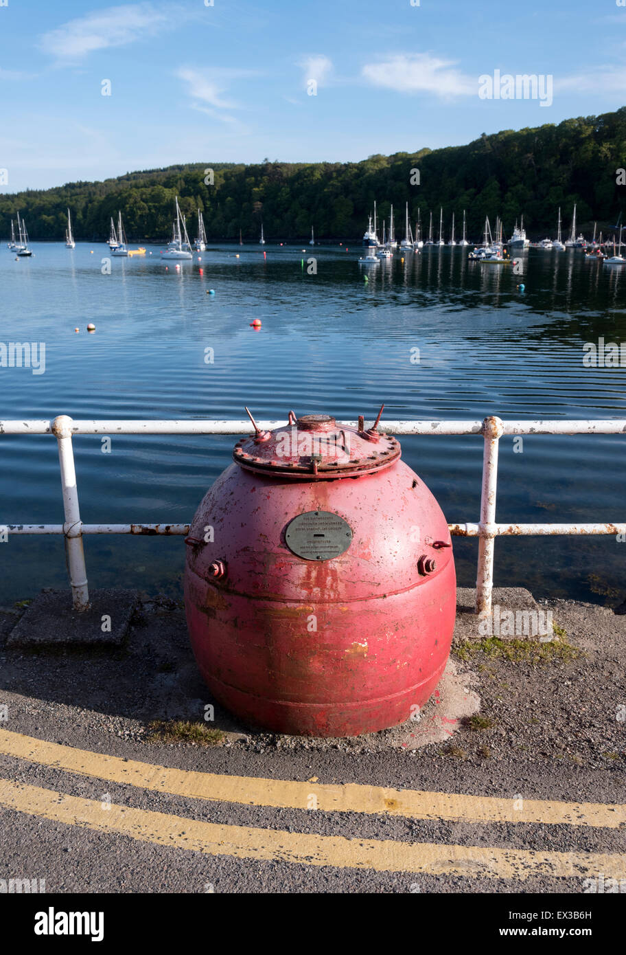 old mine as a charity collection box on the seafront of Tobermory Isle of Mull Inner Hebrides Argyll Scotland Stock Photo