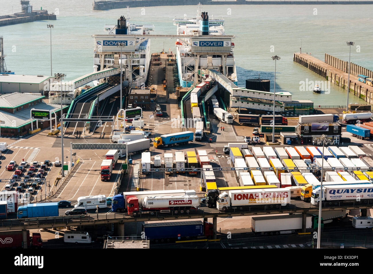 UK Dover ferry terminal port. Two CrossChannel Car ferries, arrived