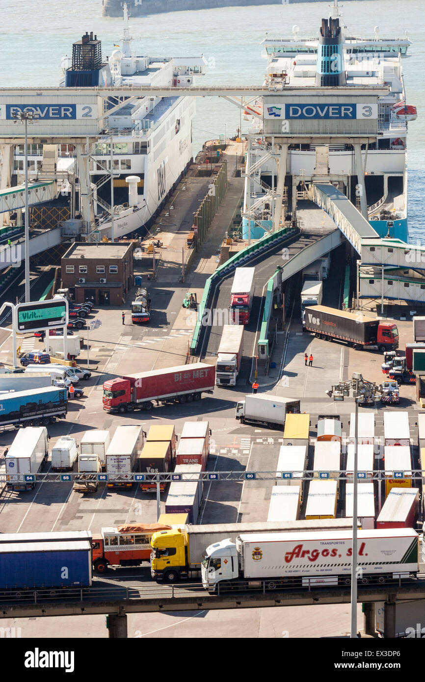 UK Dover ferry terminal port. Two CrossChannel Car ferries, arrived