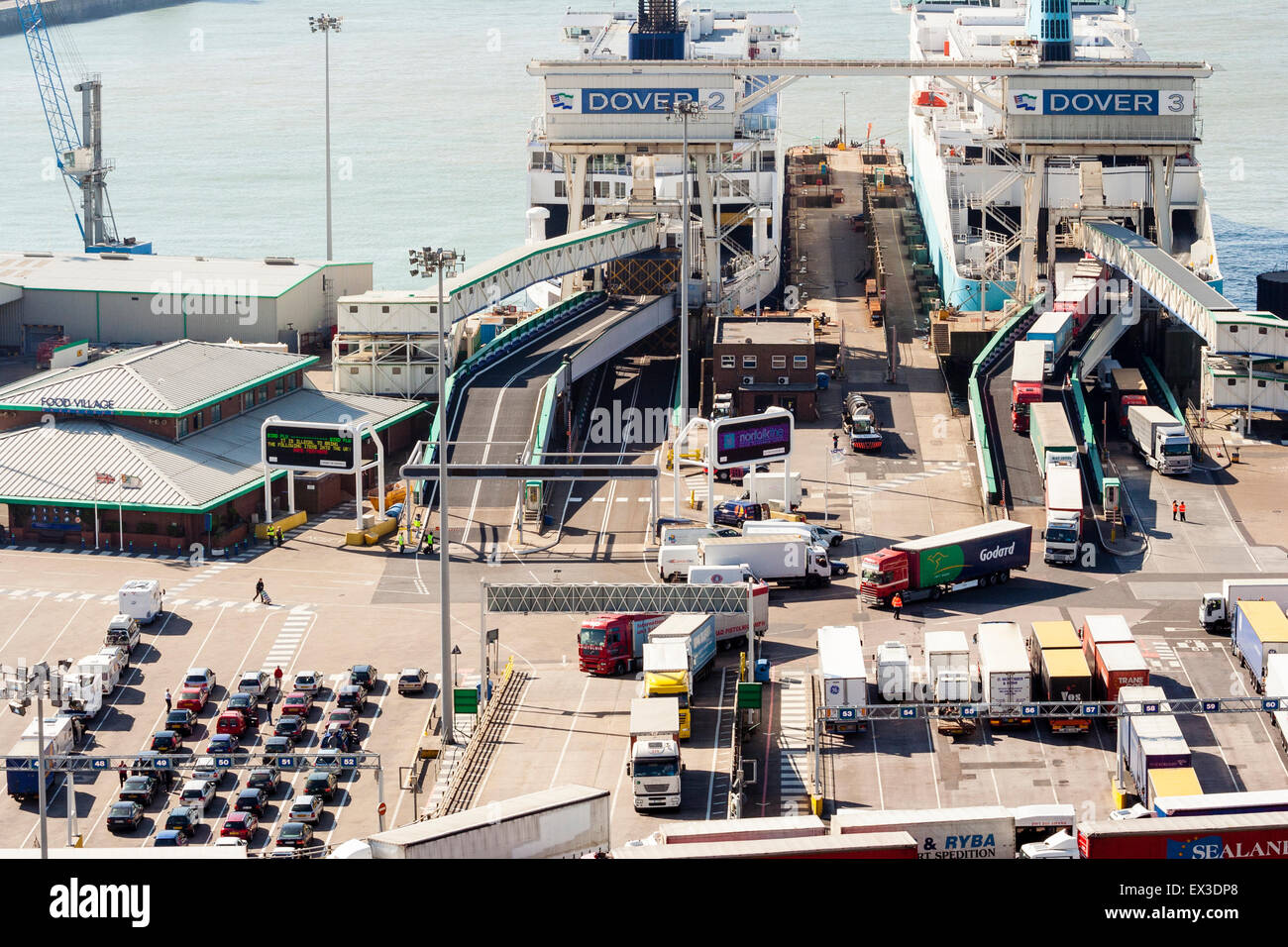 UK Dover ferry terminal port. Two CrossChannel Car ferries, arrived
