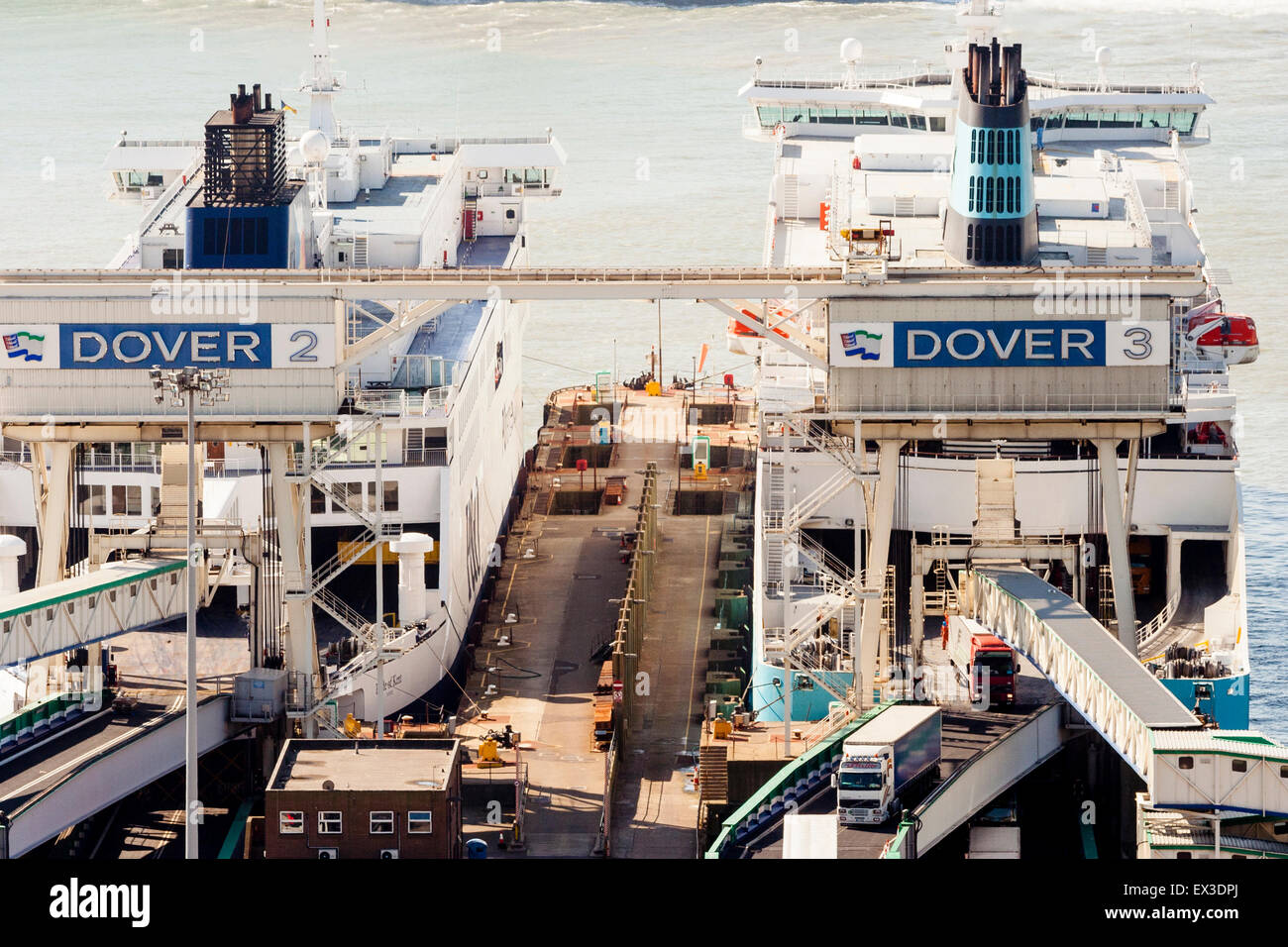UK Dover ferry terminal port. Two CrossChannel Car ferries, arrived