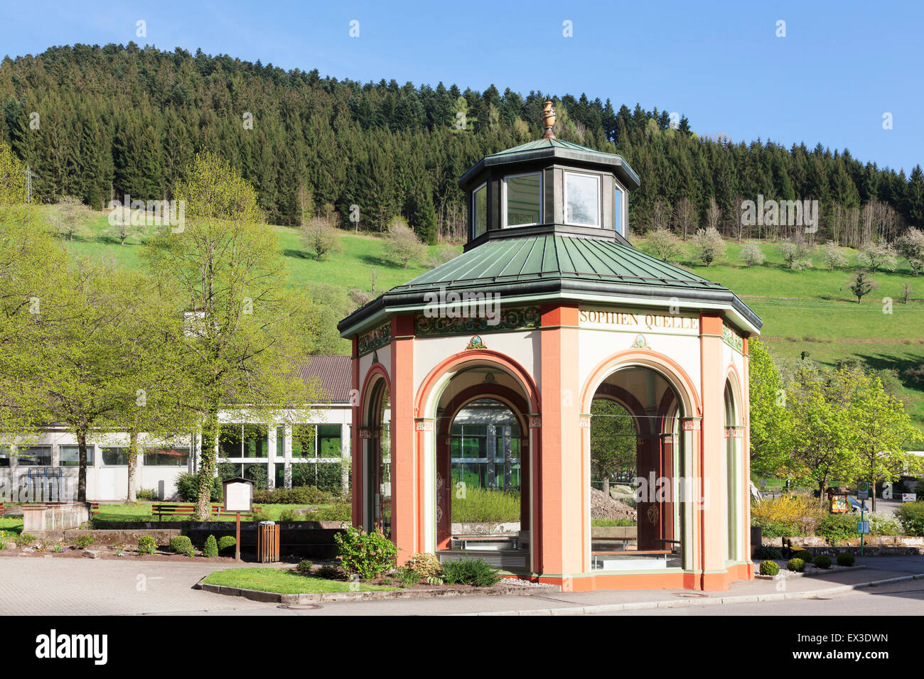 Mineral springs in the fountain temple at Bad Peterstal-Griesbach spa, Renchtal, Black Forest, Baden-Wuerttemberg, Germany Stock Photo