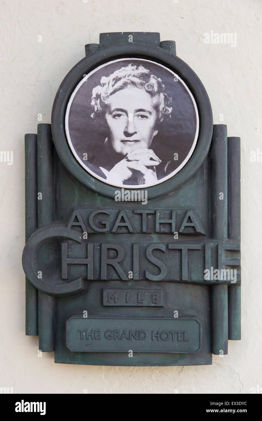 Agatha Christie memorial plaque, The Grand Hotel, Torquay, Devon, southern England, England, United Kingdom Stock Photo