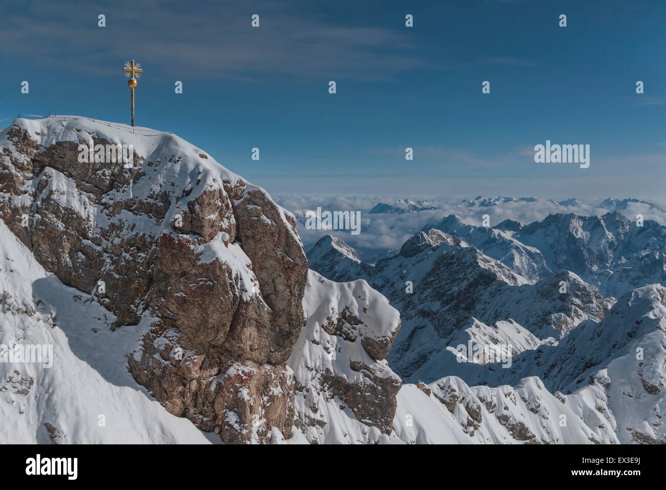 Zugspitze summit cross, Wetterstein, Bavaria, Germany Stock Photo