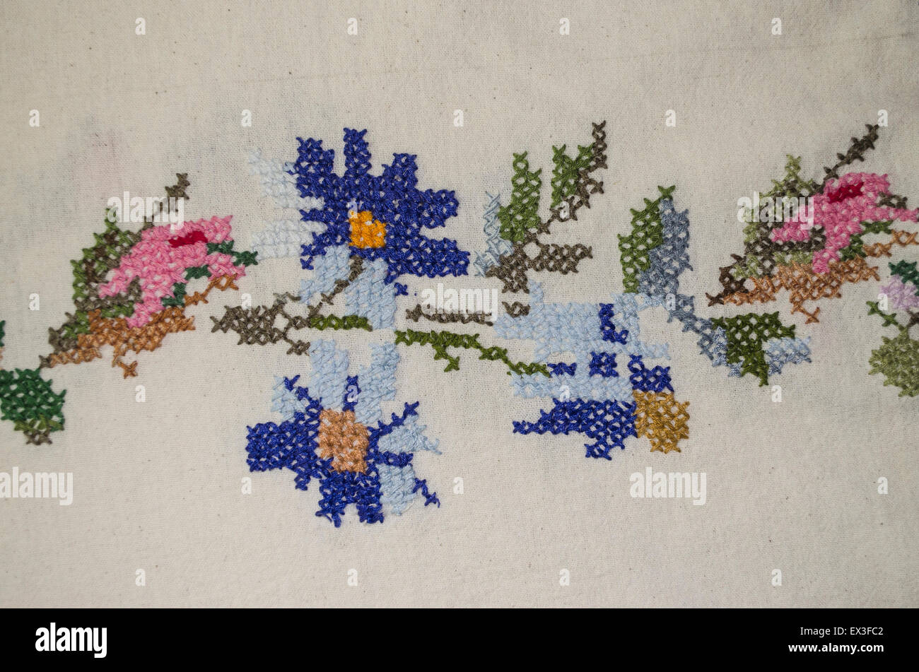 Embroidered Cross Flowers Pattern By Border Stock Photo Alamy