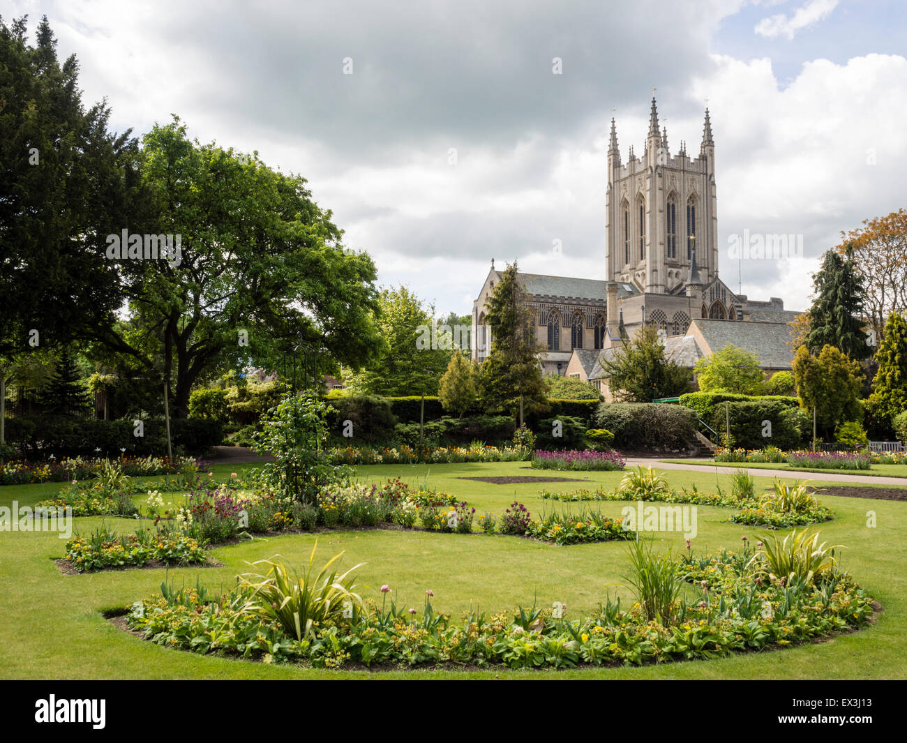 St Edmundsbury Cathedral viewed from the Abbey Gardens in Bury St Edmunds Suffolk Stock Photo