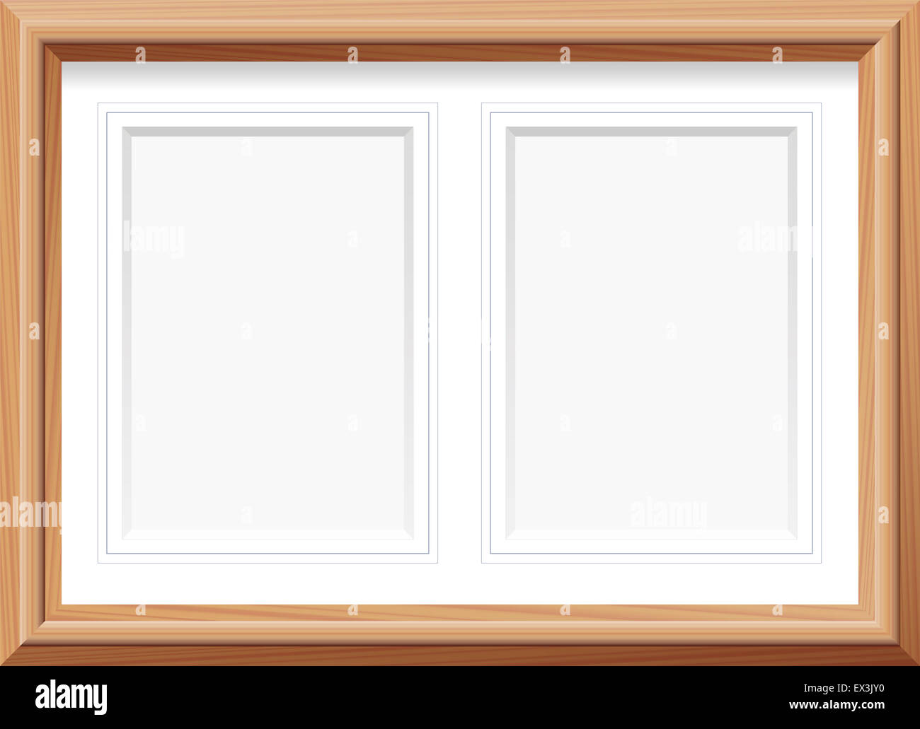 Horizontal picture frame with two portrait format mats for two pictures. Illustration. Stock Photo