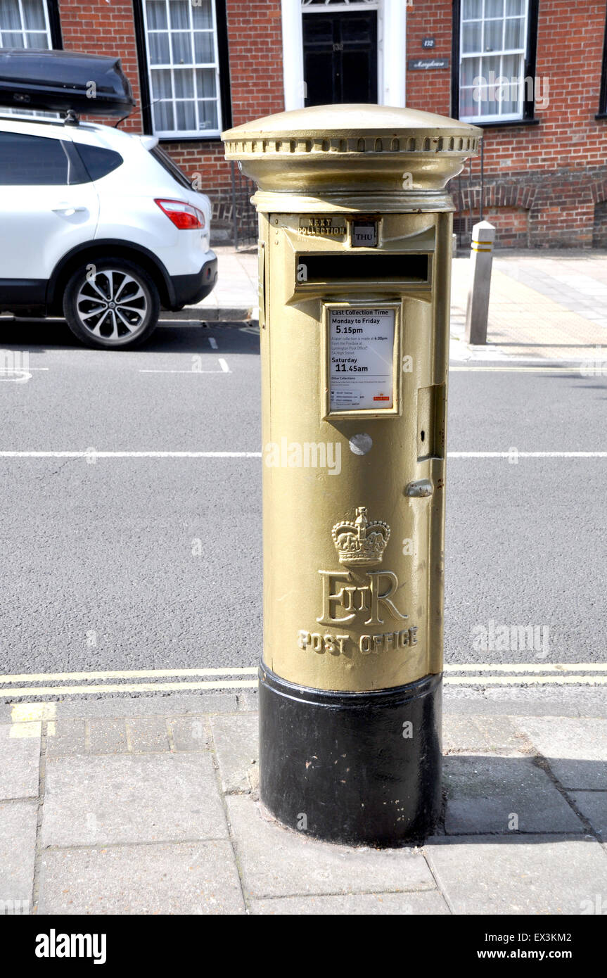 Gold post box at Lymington, Hapmshire Stock Photo Alamy