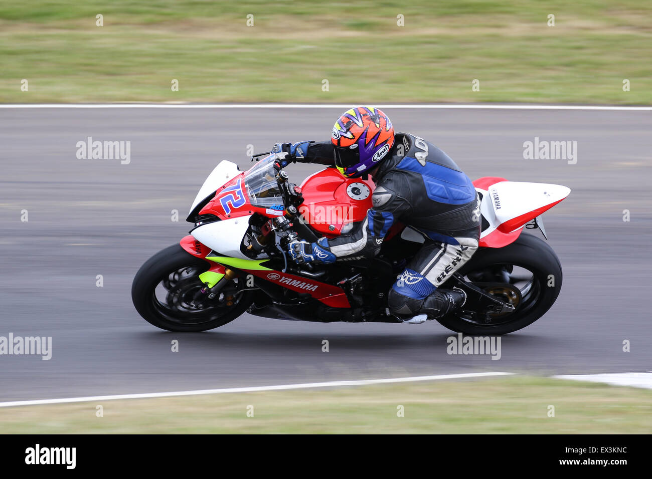 Bikers racing around Castle Combe Circuit for the Grand National Race ...