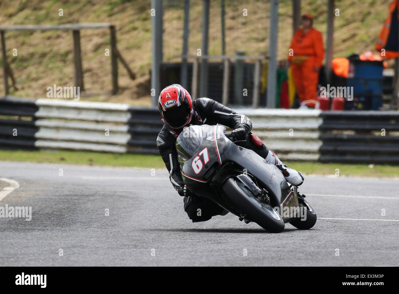 Bikers racing around Castle Combe Circuit for the Grand National Race ...