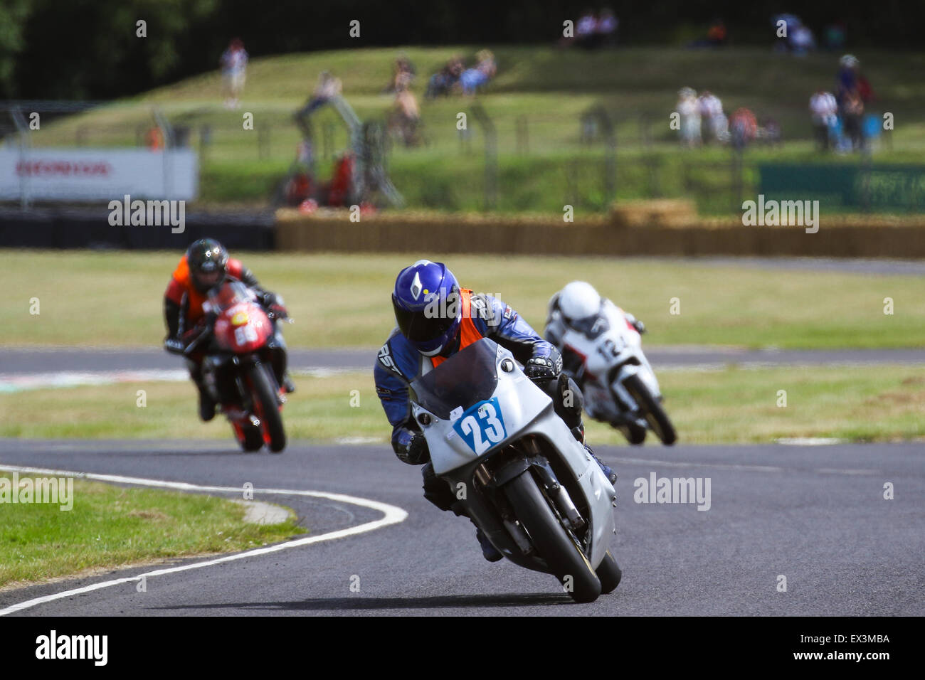 Bikers racing around Castle Combe Circuit for the Grand National Race ...