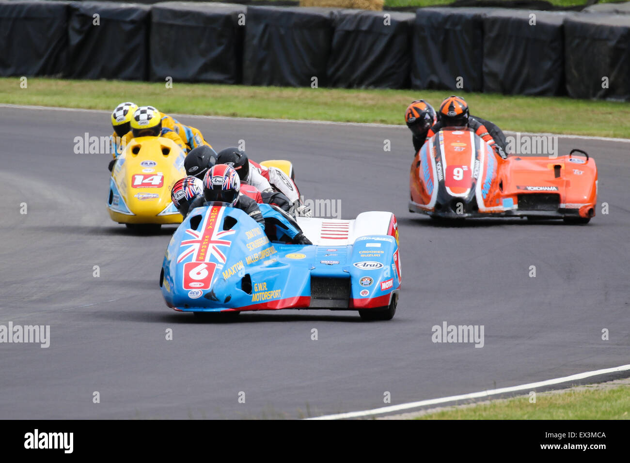 Bikers racing around Castle Combe Circuit for the Grand National Race ...