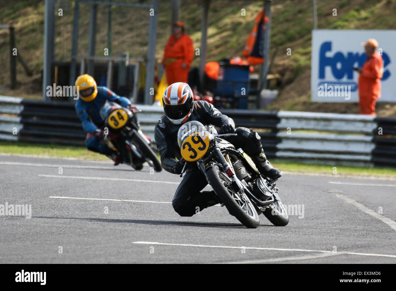 Bikers racing around Castle Combe Circuit for the Grand National Race ...