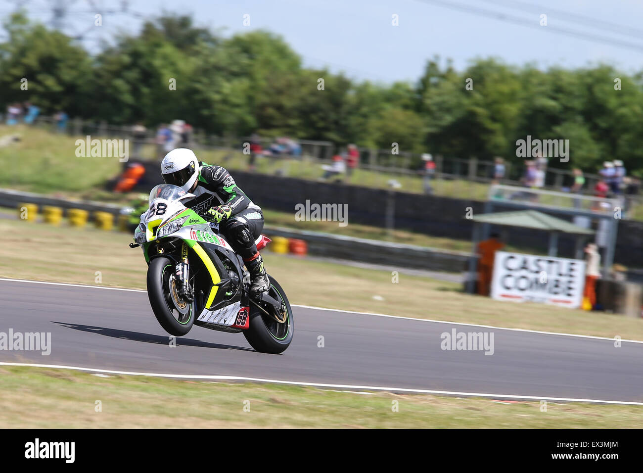 Bikers racing around Castle Combe Circuit for the Grand National Race ...