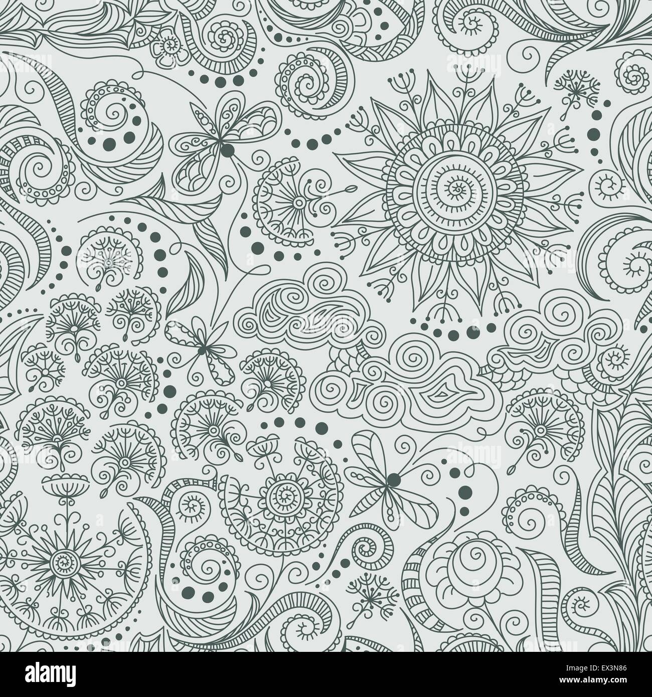 vector seamless black and red floral pattern Stock Vector Image & Art ...