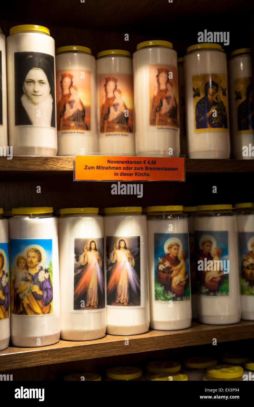 Europe, Germany, Rhineland-Palatinate, Remagen, novena candles in the Apollinaris church on the Apollinaris hill.  Europa, Deuts Stock Photo