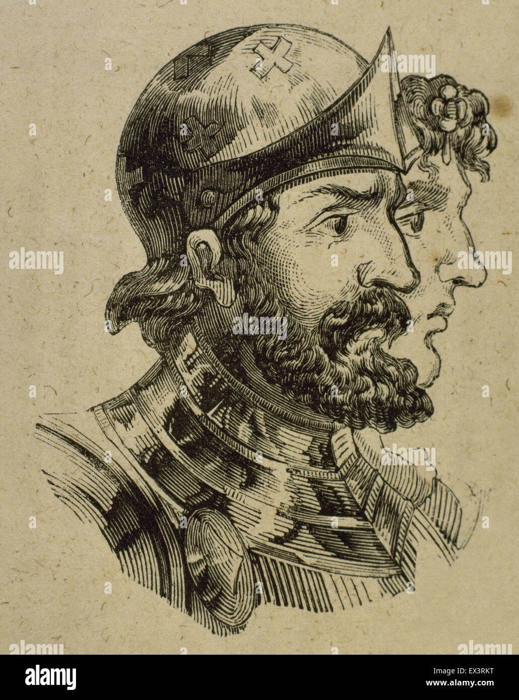 Alfonso I of Asturias (c.693-757). Called the Catholic. Engraving. Stock Photo