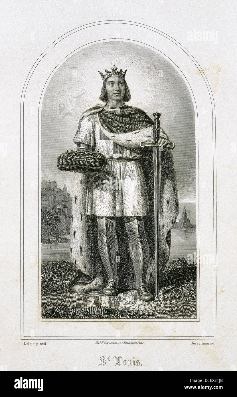 Louis IX or Saint Louis (1214-1270). King of France. Engraving, 19th century. Stock Photo