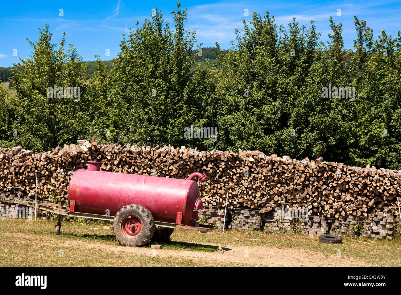 DEU, Germany, North Rhine-Westphalia, pile of firewood in Olsberg in the low mountain range of the Sauerland south of the Ruhr a Stock Photo