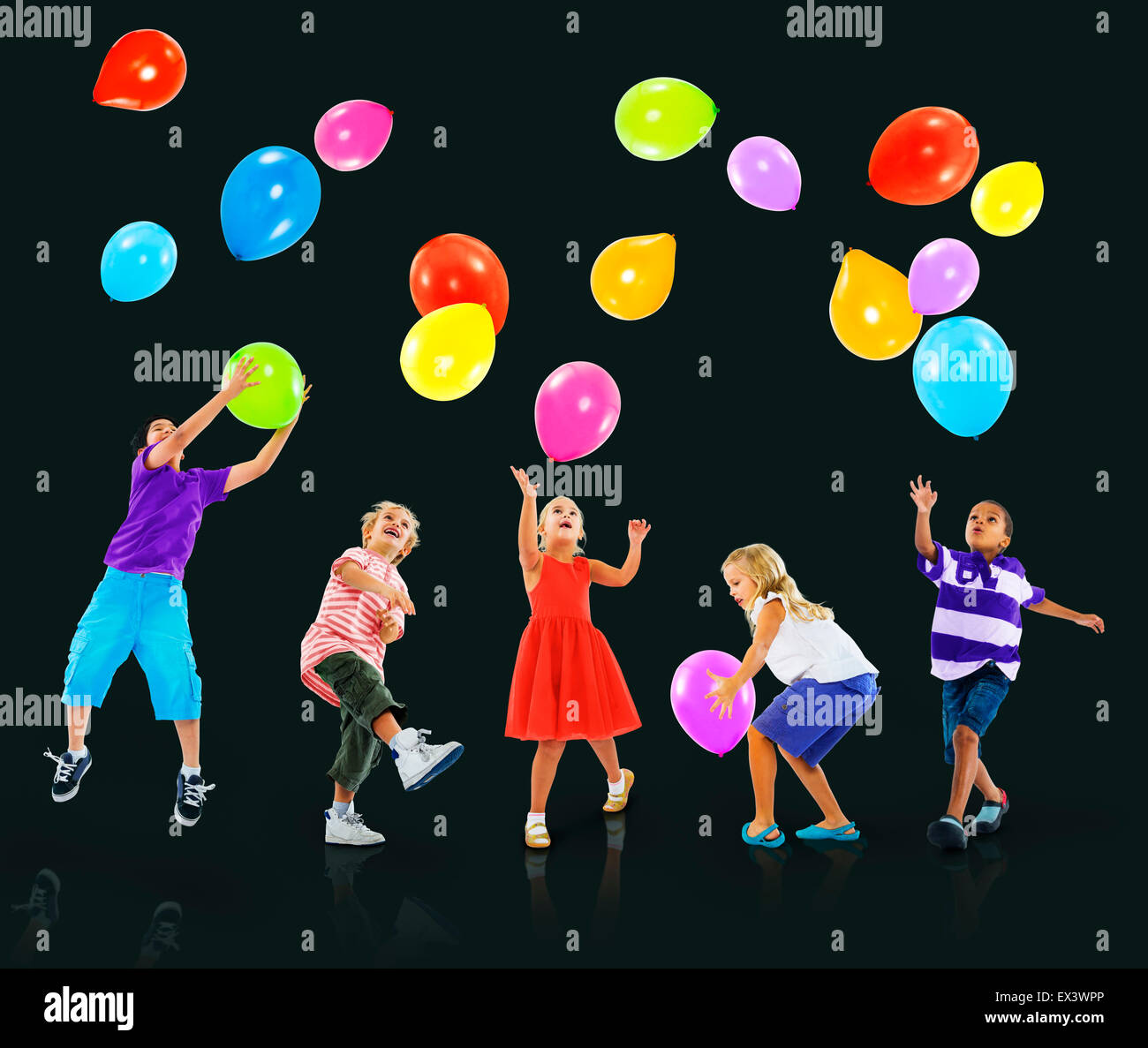 Multiethnic Children Balloon Happiness Friendship Concept Stock Photo