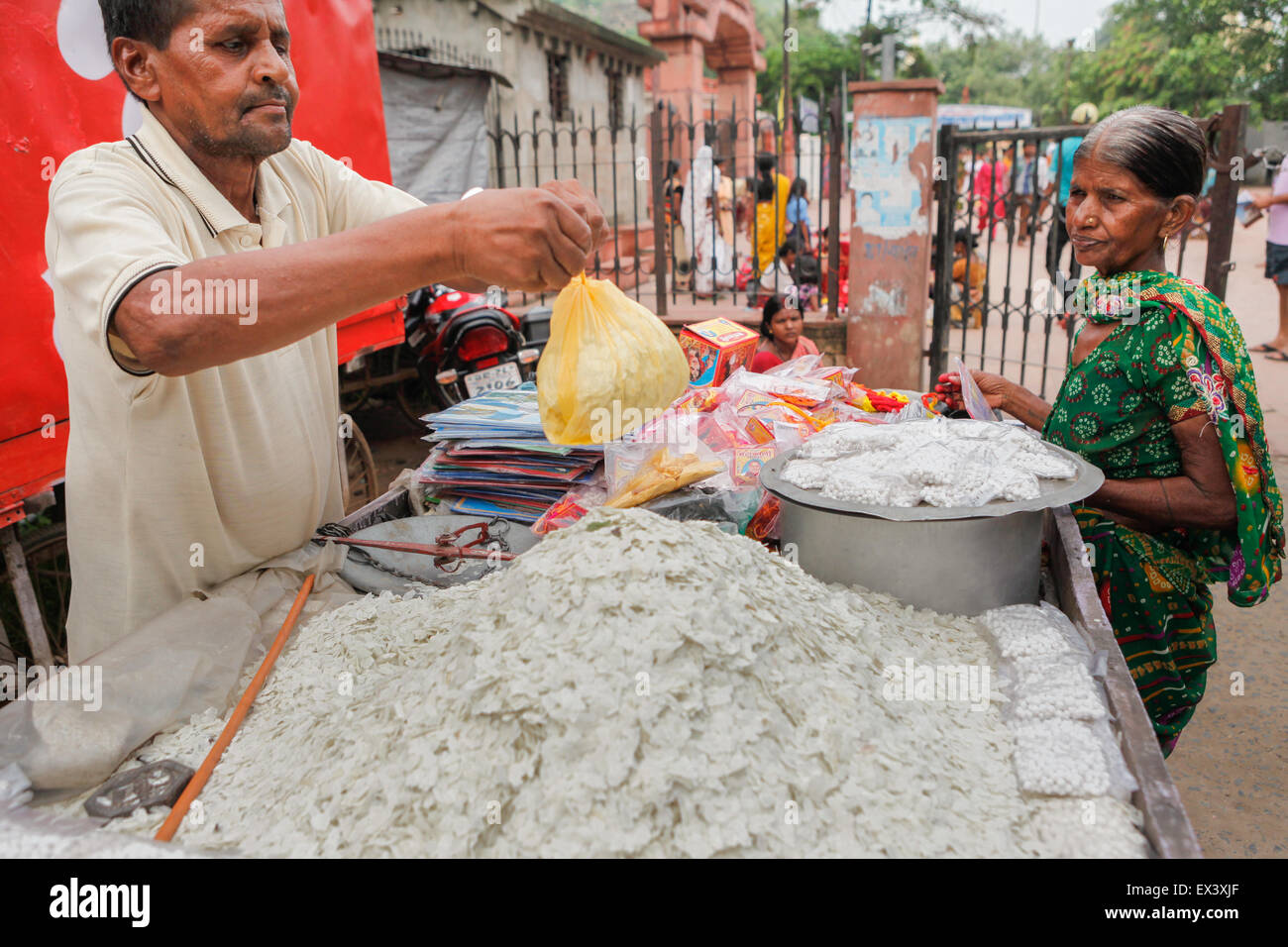 Man selling sabudana papad tapioca in Rajgir, Bihar, India. Stock Photo