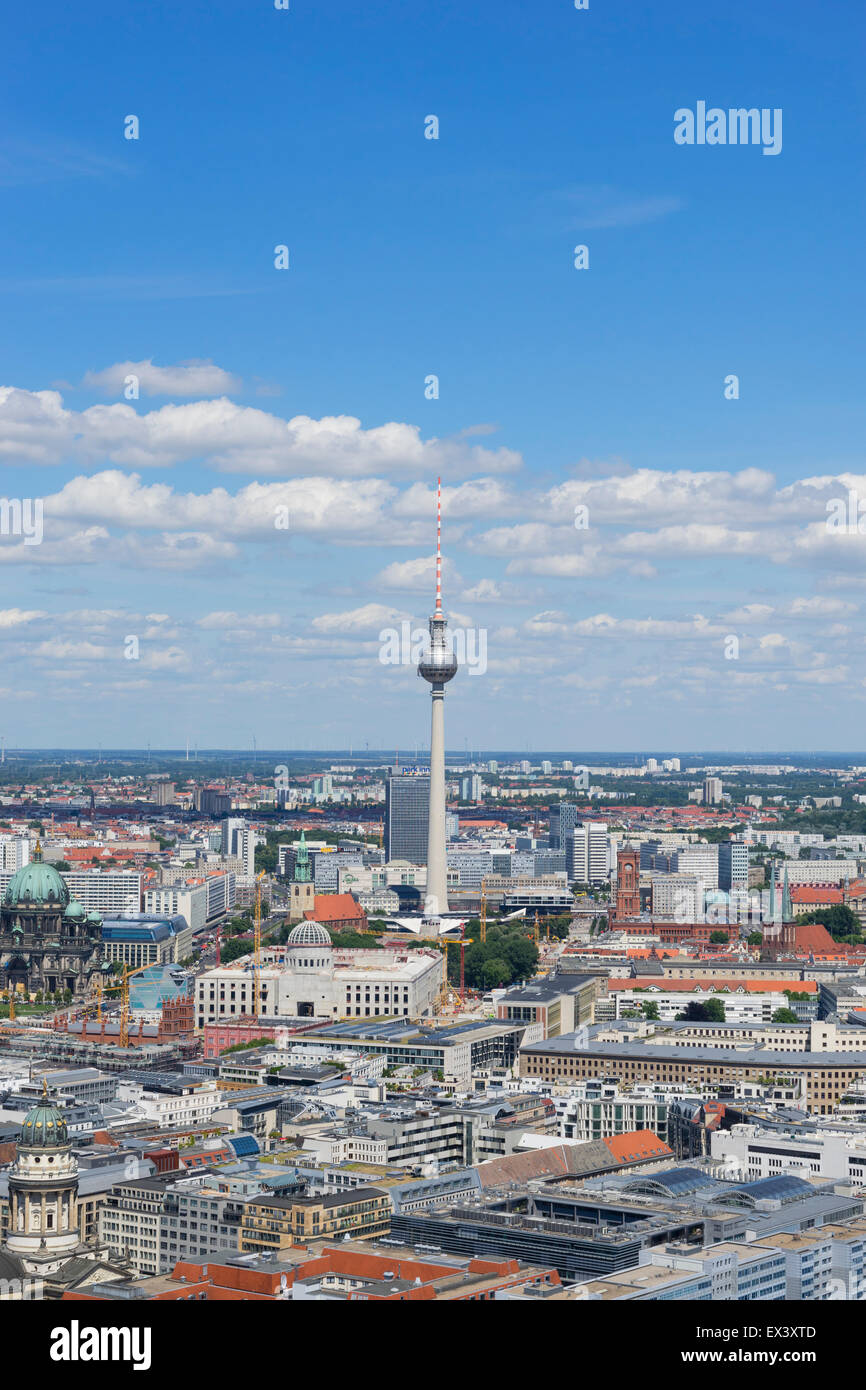 Daytime skyline view of Berlin with TV Tower or Fernsehturm in Germany Stock Photo