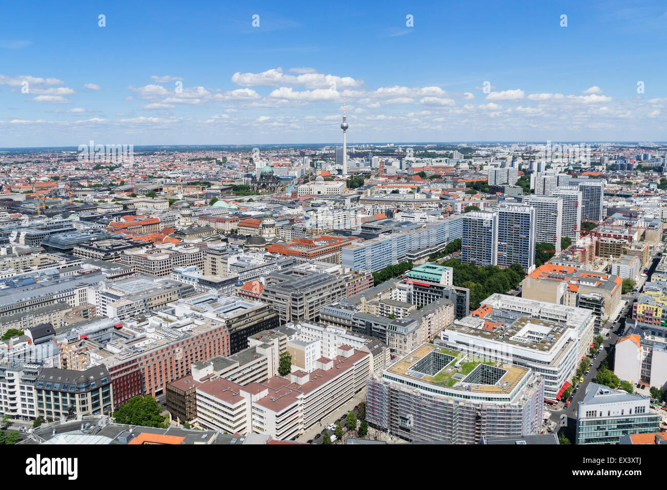 Daytime skyline view of Berlin with TV Tower or Fernsehturm in Germany Stock Photo