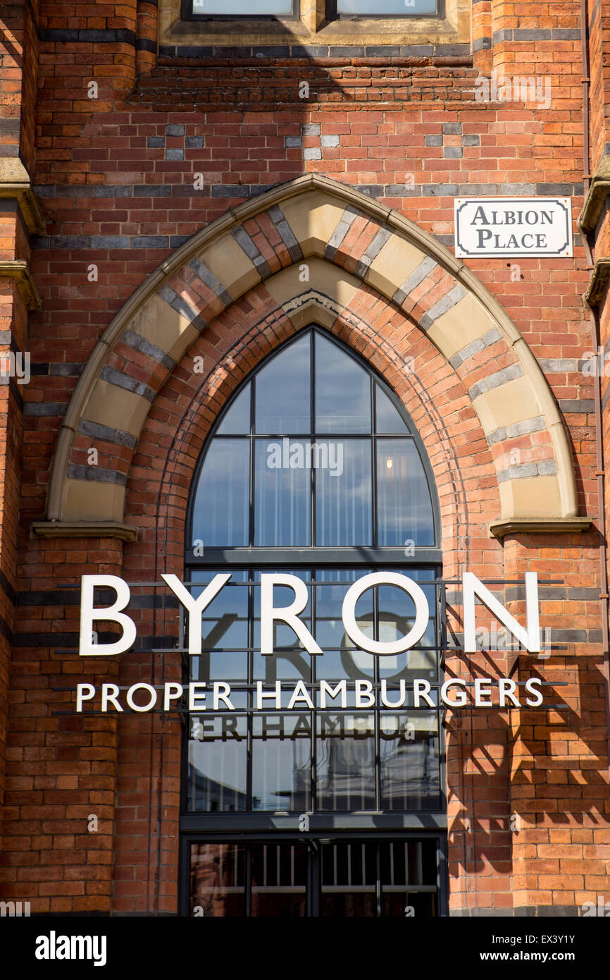 Stock Image - Byron Burger Restaurant in Albion Place, Leeds Stock Photo