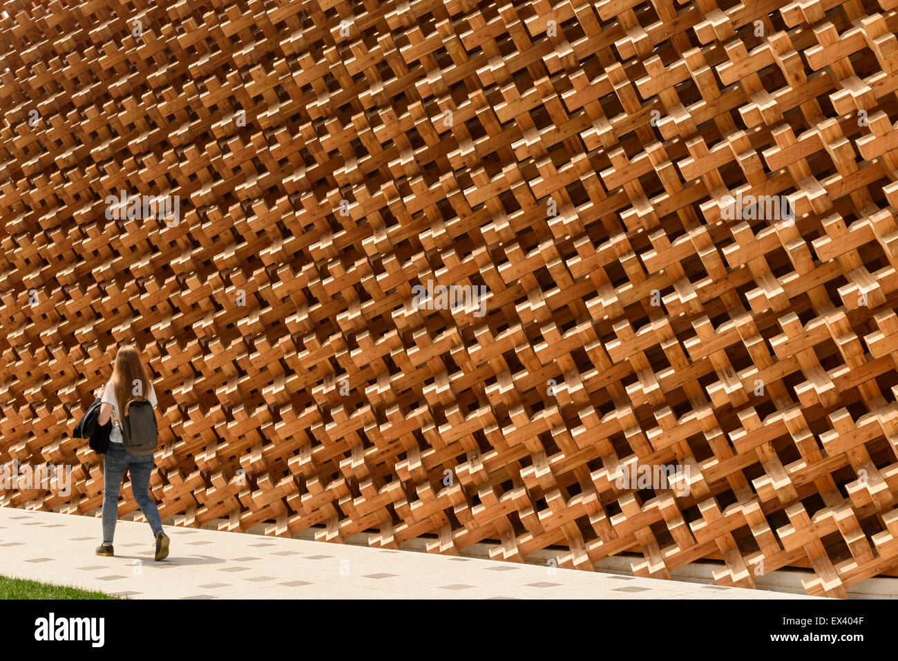 Milan Italy May 7 Detail Of Wood Facade Of Japan Pavilion Shot Stock Photo Alamy