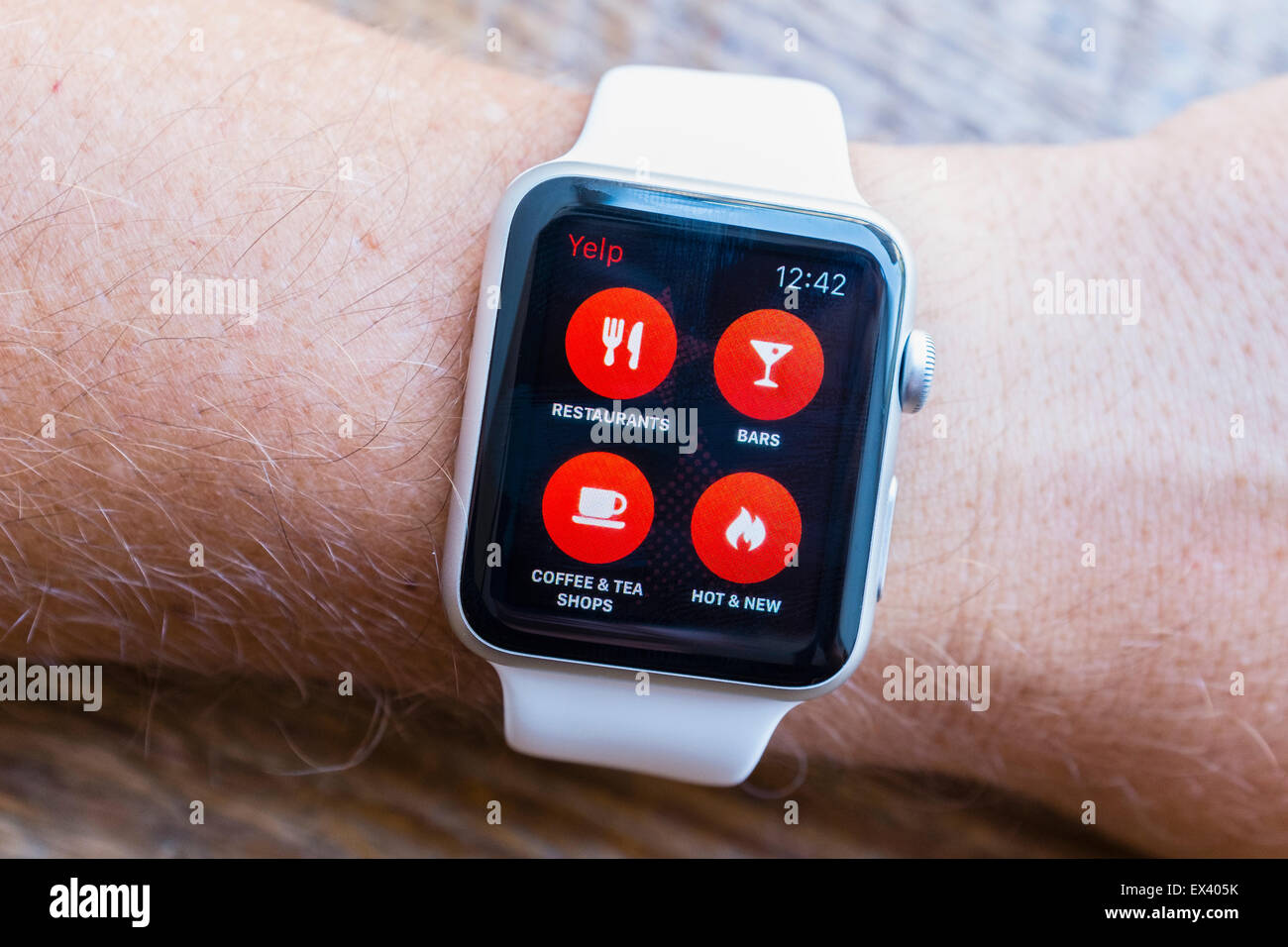 Yelp app showing local services on an Apple Watch Stock Photo