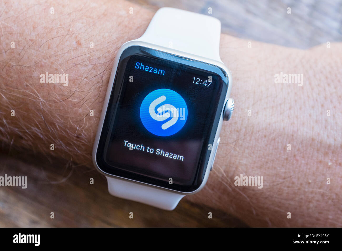 Shazam music search app on an Apple Watch Stock Photo