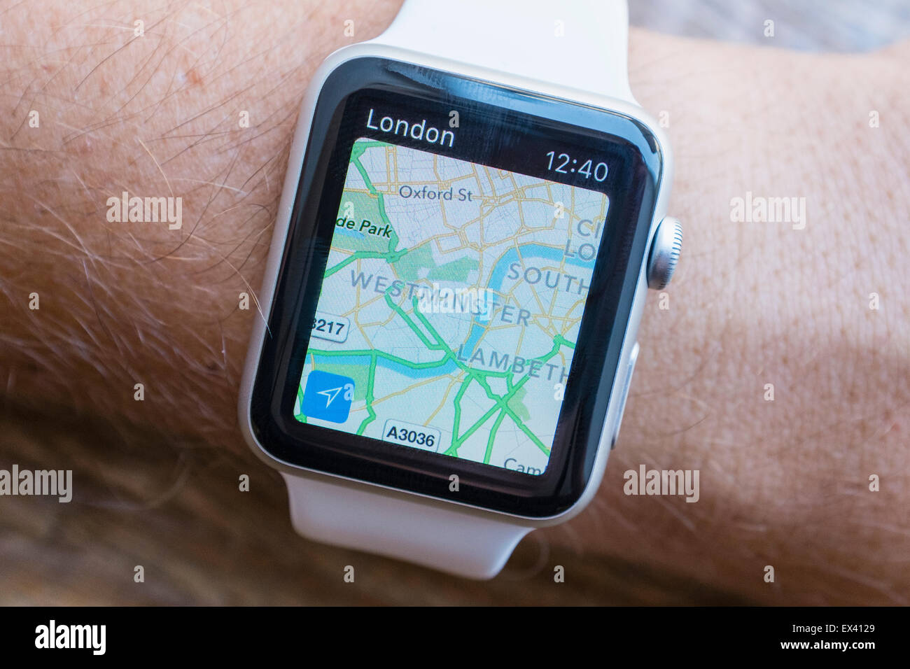 Apple maps navigation app showing London on an Apple Watch Stock Photo -  Alamy