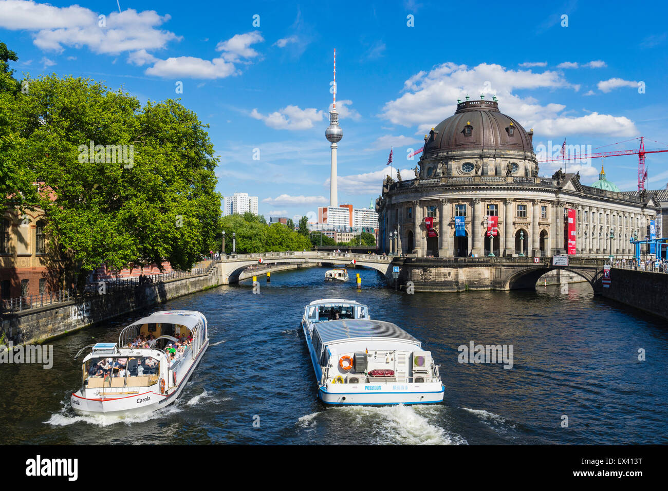 View of Bode Museum and Television Tower or Fernsehturm in Berlin Germany Stock Photo