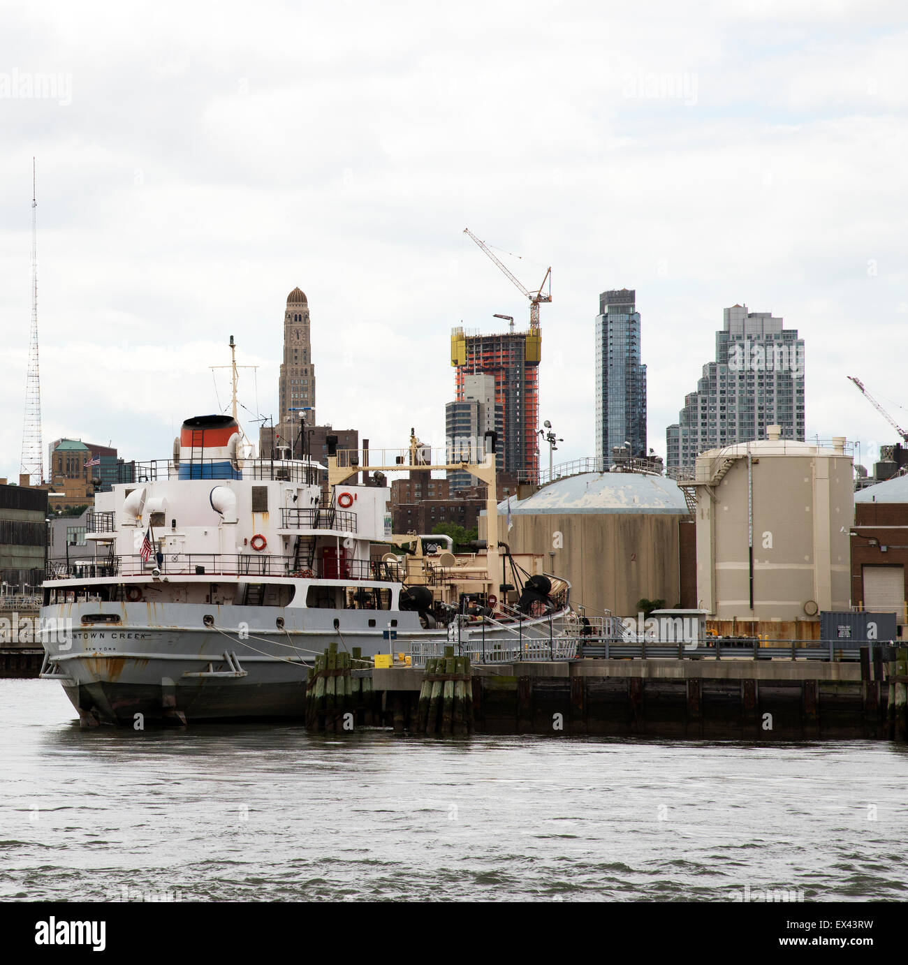 Newtown Creek a sewage sludge coastal tanker. Brooklyn New York USA Stock Photo