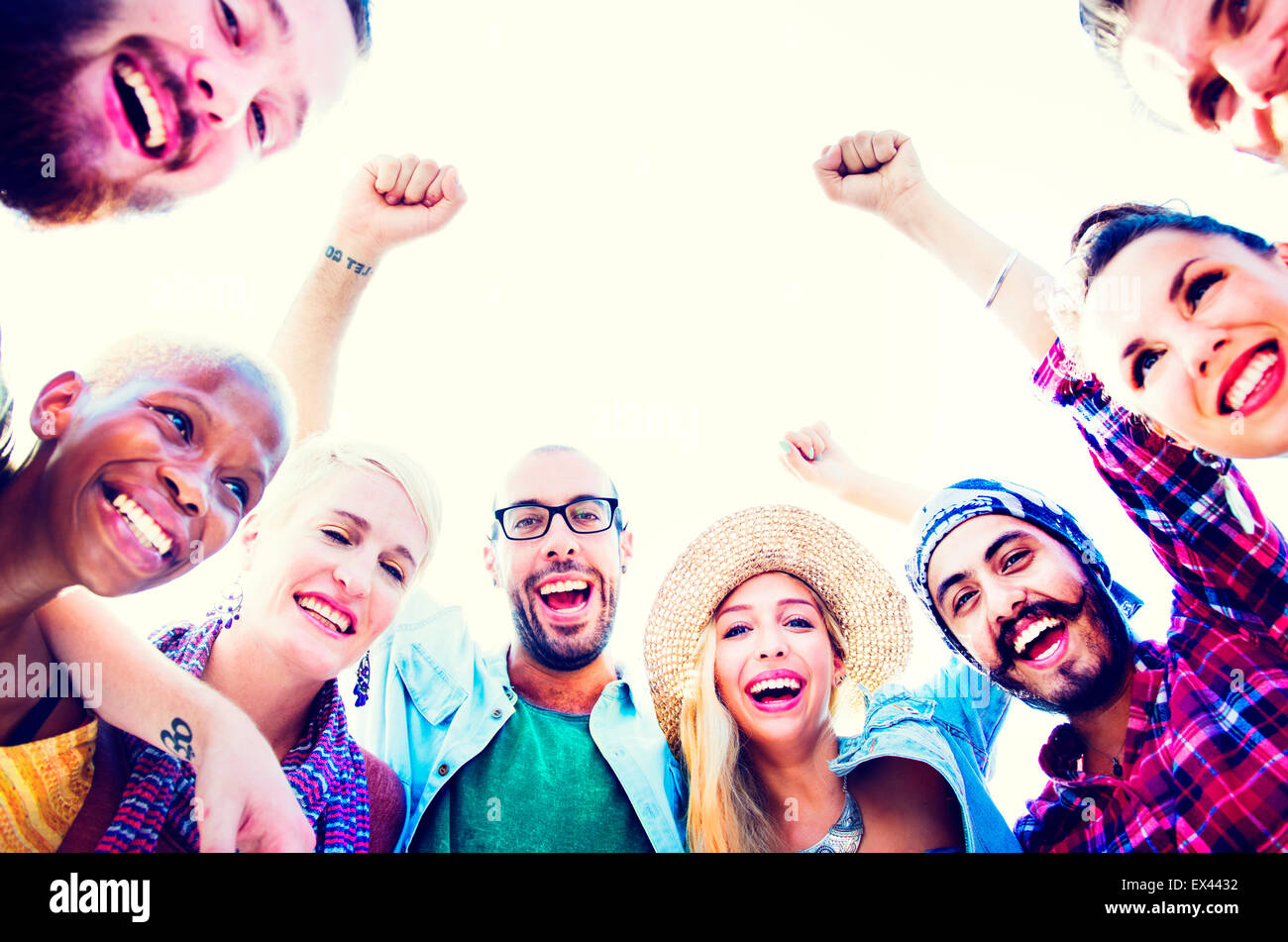 Friends Huddle Join Holiday Party Group Concept Stock Photo