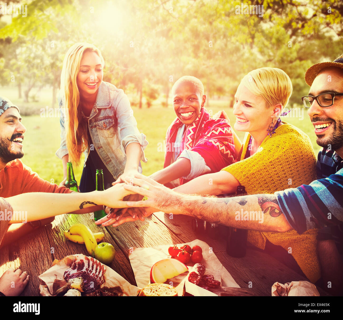 Friends Outdoors Camping Teamwork Unity Concept Stock Photo