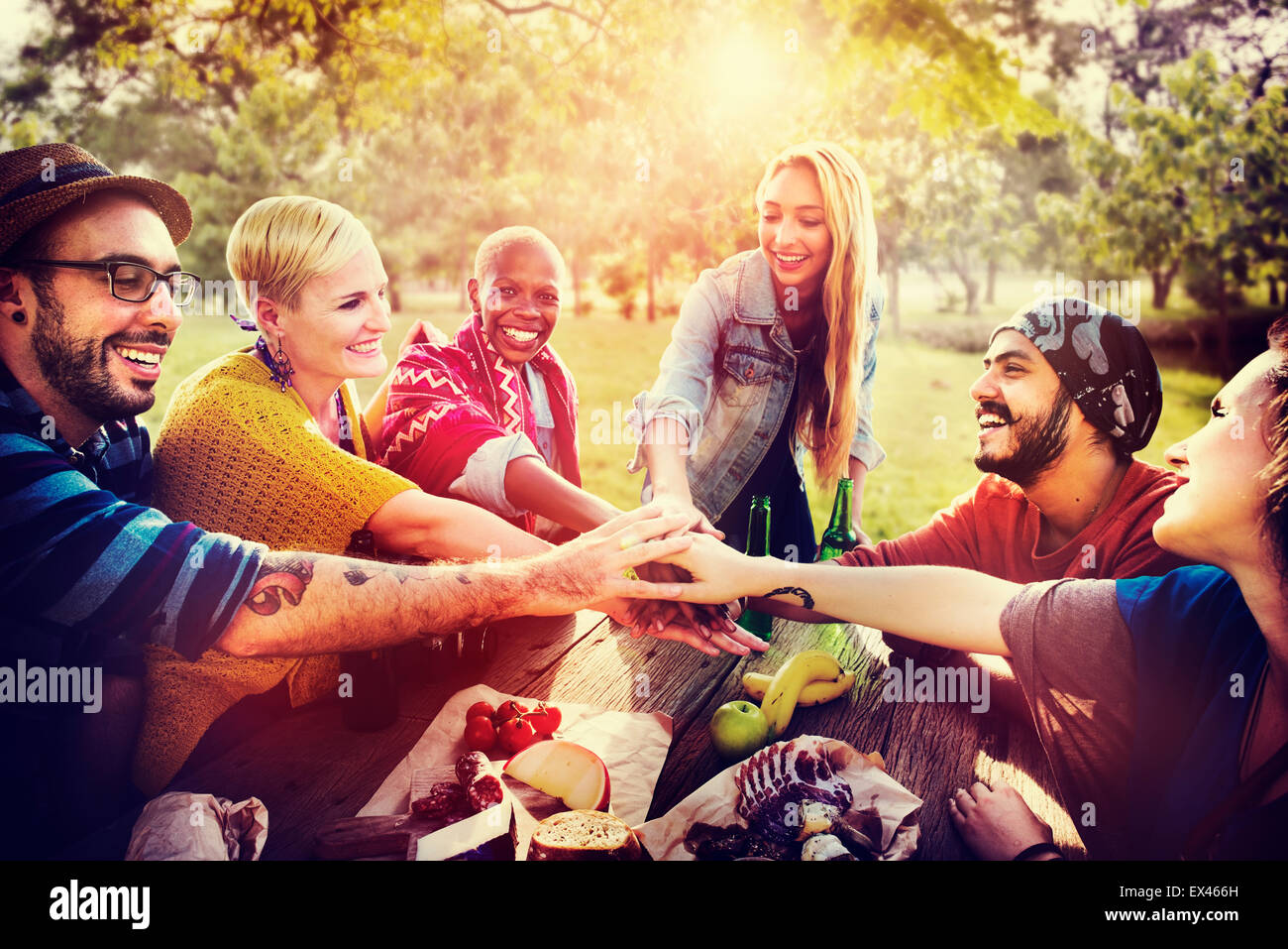 Friends Outdoors Camping Teamwork Unity Concept Stock Photo - Alamy