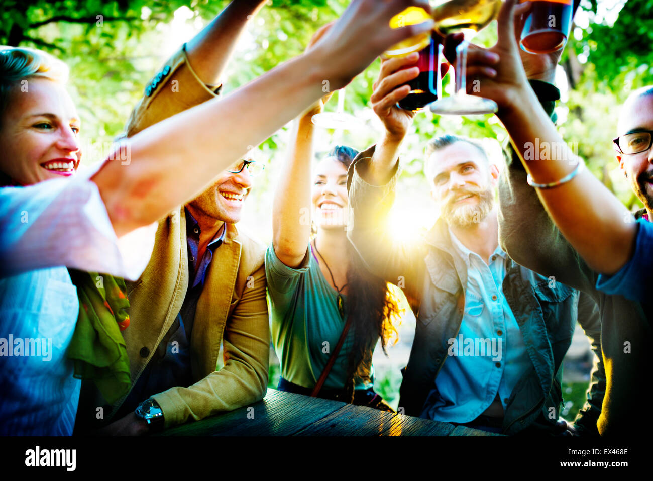 Friends Party Outdoors Celebration Happiness Concept Stock Photo Alamy