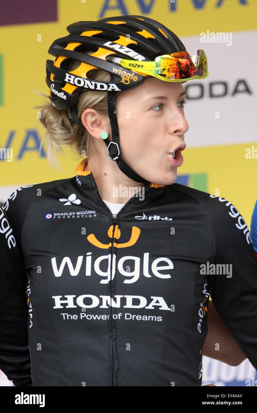 Australian cyclist Annette Edmondson before Stage 3 Aviva Women's Tour Oundle to Kettering, Northamptonshire Stock Photo