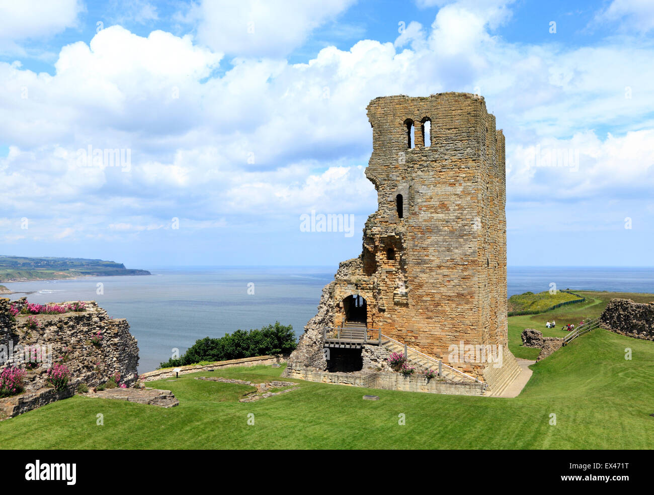 Scarborough Castle, The Norman Keep, Yorkshire, England UK, 12th century English medieval building castles North Sea coast Stock Photo